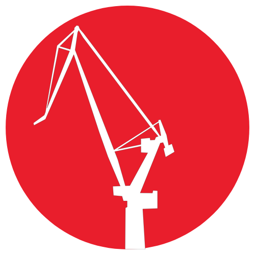 White Icon of crane in a red circle
