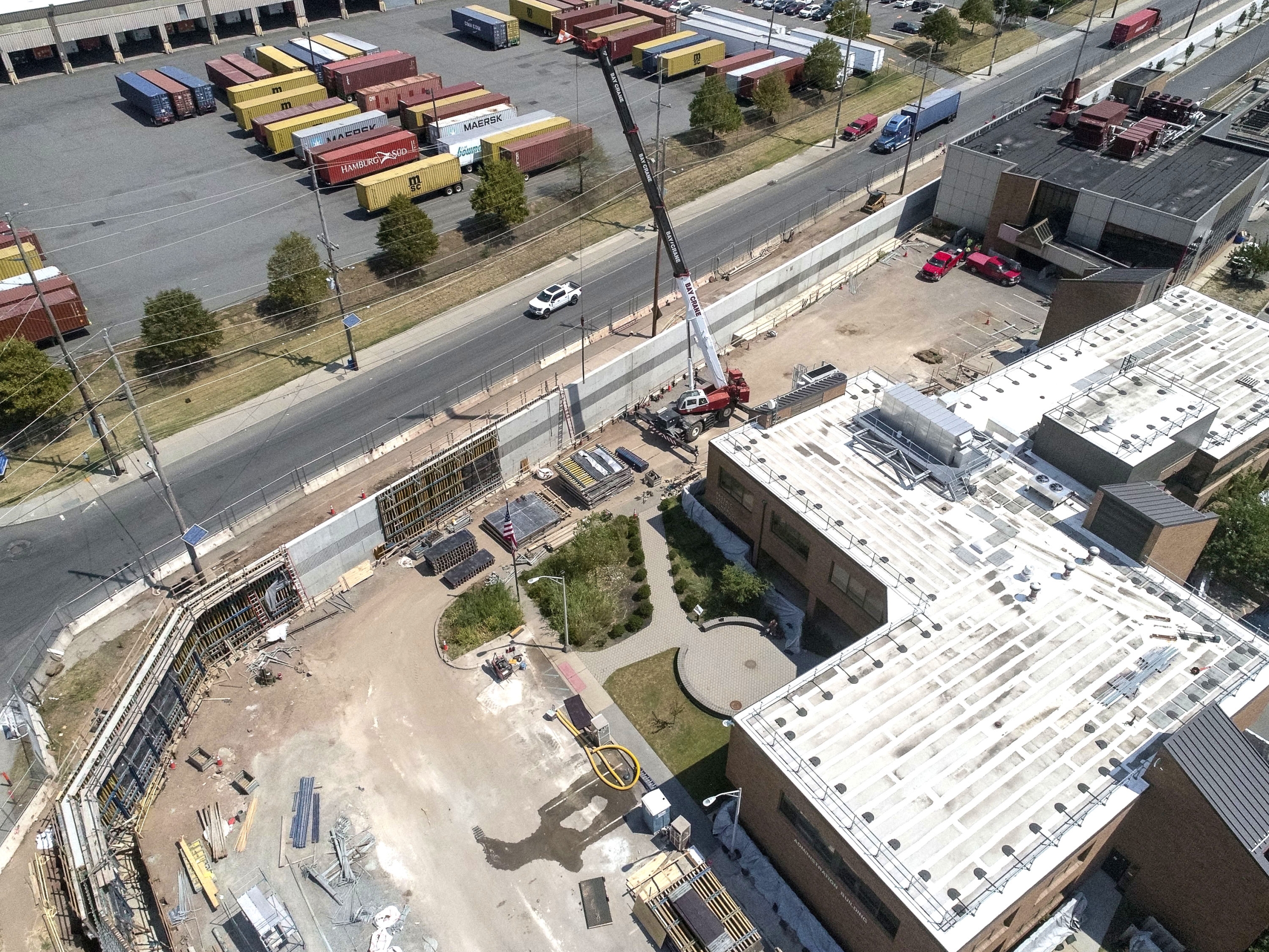 aerial view of Perimeter Floodwall construction