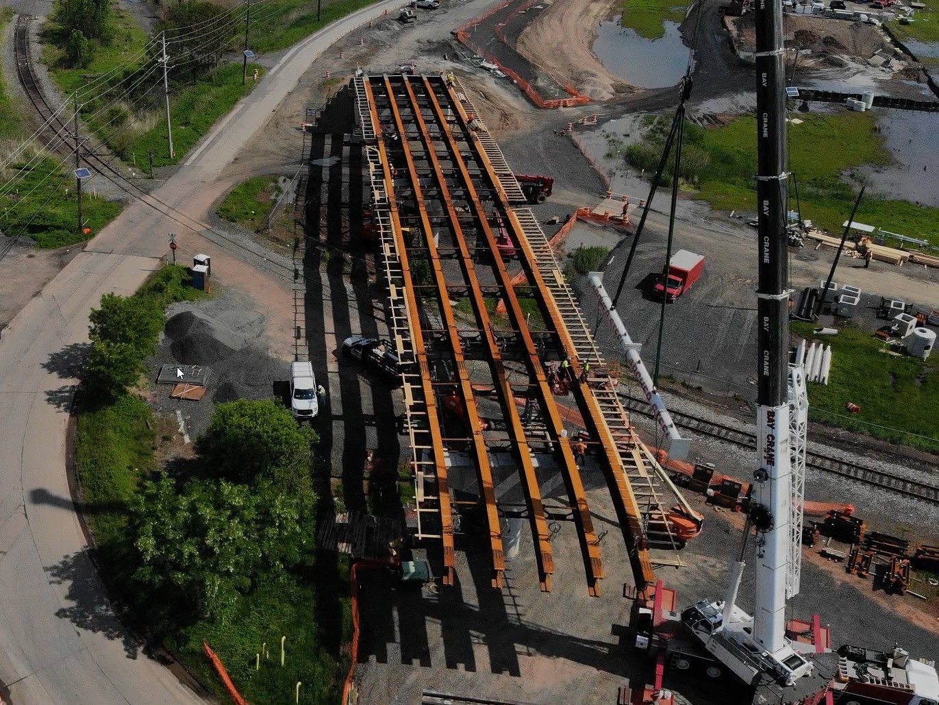 Birds eye view of Linden Bridge track in progress