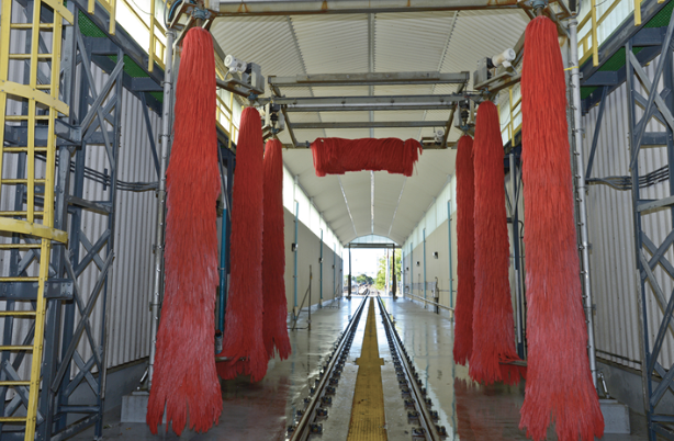 Inside of a train wash