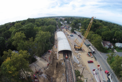 Birds eye view of a tunnel being built