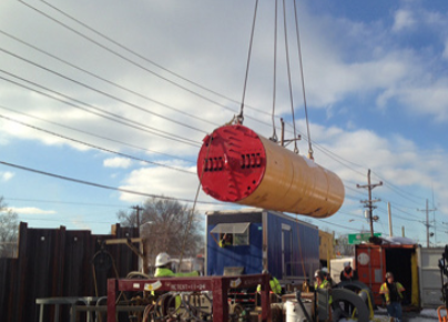 Picture of microtunnel being lifted