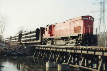 Train on tracks on a bridge