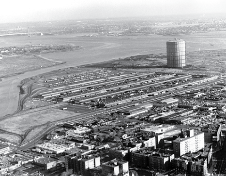 Black and white birds eye view of Hunts Point